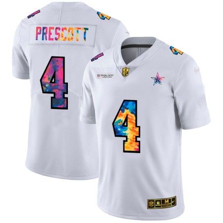 Maillot Homme Dallas Cowboys Dak Prescott 4 Nike 2020 Blanc Multicolore
